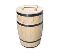 Barilotto di legno con coperchio, in legno naturale, realizzato a mano e resistente alle intemperie, ideale per giardino o terrazza, 160 litri