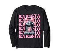 Barista Caffettiera Ragazza Coquette Fiocco Nastro Rosa Maglia a Manica