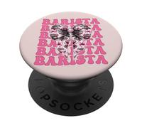 Barista Caffettiera Ragazza Coquette Fiocco Nastro Rosa PopSockets PopGrip Adesivo