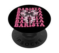 Barista Caffettiera Ragazza Coquette Fiocco Nastro Rosa PopSockets PopGrip Adesivo