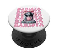 Barista Caffettiera Ragazza Coquette Fiocco Nastro Rosa PopSockets PopGrip Adesivo