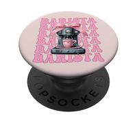 Barista Caffettiera Ragazza Coquette Fiocco Nastro Rosa PopSockets PopGrip Adesivo