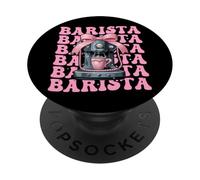 Barista Caffettiera Ragazza Coquette Fiocco Nastro Rosa PopSockets PopGrip Adesivo