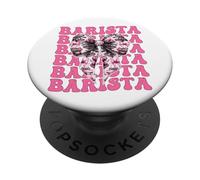 Barista Caffettiera Ragazza Coquette Fiocco Nastro Rosa PopSockets PopGrip Adesivo