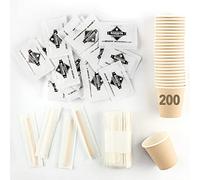 Barista Italiano - Kit Completo Accessori Caffè ☕ 200 Bustine Zucchero + 200 Bicchierini in Carta + 200 Palette in Legno ☕ Kit Ecologico e Riciclabile