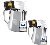 Barista Legends® - Set di bricco per latte in acciaio inox, 350 ml + 600 ml, con effetto lucido, bricco per latte montato a mano, accessorio per baristi in acciaio inox