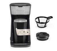 Barista - Macchina da caffè singola, 450 Watt, compatta macchina da caffè con filtro termico, piccola macchina portatile per caffè da asporto, con tazza isolante e filtro permanente in nylon, nero