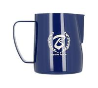 Barista Space Polished Silver Milk Jug ottimale per latte Art con beccuccio preciso, leggero e maneggevole, consigliato dai campioni del mondo - Silver Blue - 350 ml