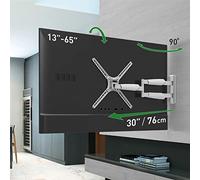 Barkan Supporto da parete per TV lungo bianco da 13 a 65 pollici, articolato a movimento completo, 4 movimenti, piatto/curvo, supporta fino a 35,8 kg, estremamente estensibile, adatto per LED OLED LCD