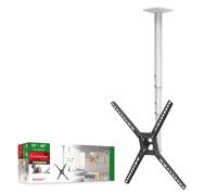 Barkan Supporto da soffitto per TV bianco lungo 97 cm, movimento completo, 3 movimenti, piatto/curvo, supporta fino a 40 kg, regolazione telescopica dell'altezza, adatto per LED OLED LCD