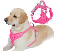 BARKBAY Imbracatura per cani senza tirare, resistente e riflettente, facile da controllare, per cani di grandi dimensioni che camminano con tasca per targhetta identificativa (rosa, L)