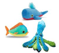 Barkbox Under The Sea Bundle - 3 giocattoli per cani di taglia media e grande - giocattoli cigolanti per cani, giocattoli da rimorchiare, giocattoli da masticare in peluche - Maggie Mahi, Shify Sid