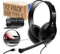 Barks Cuffie USB-C per aule con microfono (confezione da 12) - Cuffie on-ear resistenti per studenti e scuole elementari (spina USB di tipo C compatibile con Chromebook, iPad, tablet e la maggior