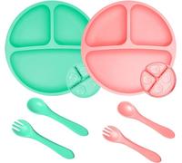 Barley Ears 2 pezzi piatti in silicone con ventosa per bambini, antiscivolo piatto bebe,piatto bambino in silicone con cucchiaio forchetta senza BPA,lavastoviglie e microfono, GJCP-1