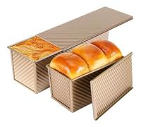 Barlket Pullman - Teglia per pane con coperchio, capacità di 1 kg e 0,2 kg, confezione da 2 teglie antiaderenti in acciaio al carbonio per panini, pane ondulato con coperchio, per pane, panini e