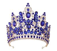 Barocco Grande Cristallo Di Lusso Sposa Corona Nuziale Grande Strass Goccia Regina Diadema Festa Spettacolo Teatrale Accessorio For Capelli Delicato Confortevole(Blue)