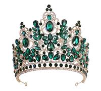 Barocco Grande Cristallo Di Lusso Sposa Corona Nuziale Grande Strass Goccia Regina Diadema Festa Spettacolo Teatrale Accessorio For Capelli Delicato Confortevole(Green)