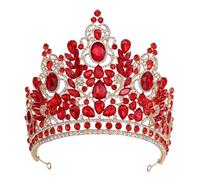 Barocco Grande Cristallo Di Lusso Sposa Corona Nuziale Grande Strass Goccia Regina Diadema Festa Spettacolo Teatrale Accessorio For Capelli Delicato Confortevole(Red)