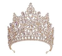 Barocco Grande Cristallo Di Lusso Sposa Corona Nuziale Grande Strass Goccia Regina Diadema Festa Spettacolo Teatrale Accessorio For Capelli Delicato Confortevole(Gold)