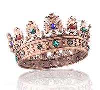 Barocco Royal Crown - Corona per capelli da uomo, in metallo, con cerchio completo, per feste di compleanno, ballo di fine anno, (grande diametro 18,5 cm, bronzo con pietra colorata)