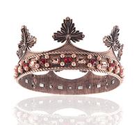 Barocco Uomo Re Lega Grande Corona Perle di Cristallo Principe Reale Accessori Per Capelli Per La Festa di Compleanno Costume di Halloween (Bronzo con pietra colorata)