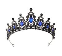 Barocco Vintage Gotico Nero Tiara Corone Cristallo Strass Accessori For Capelli Da Sposa Regina Principessa Corona Gioielli For La Testa per Varie Occasioni(Blue)