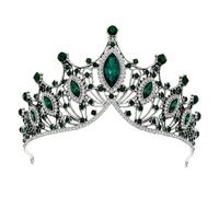 Barocco Vintage Principessa Cristallo Tiara Corona Ragazze Donne Festa Di Nozze Regalo Strass Corona Nuziale Gioielli Delicato Confortevole(Retro silver green)