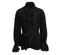 BaronHong Camicia da Pirata da Uomo Vampiro Rinascimentale Vittoriano Steampunk Gotico Increspato Costume di Halloween Medievale Abbigliamento (Nero,2XL)