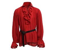 BaronHong Camicia da Pirata da Uomo Vampiro Rinascimentale Vittoriano Steampunk Gotico Increspato Costume di Halloween Medievale Abbigliamento(Rosso,XL)