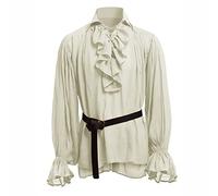 BaronHong Camicia da Pirata da Uomo Vampiro Rinascimentale Vittoriano Steampunk Gotico Increspato Costume di Halloween Medievale Abbigliamento(Beige,S)