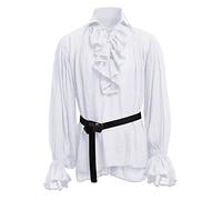 BaronHong Camicia da Pirata da Uomo Vampiro Rinascimentale Vittoriano Steampunk Gotico Increspato Costume di Halloween Medievale Abbigliamento(Bianco,L)
