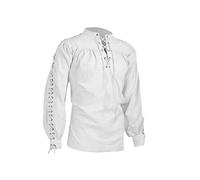 BaronHong Camicia da Pirata da Uomo Viking Steampunk Retro Rinascimentale Medievale Gotico Vittoriano Costume di Halloween (Bianco,2XL)