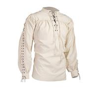 BaronHong Camicia da Pirata da Uomo Viking Steampunk Retro Rinascimentale Medievale Gotico Vittoriano Costume di Halloween(Beige,L)