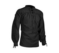BaronHong Camicia da Pirata da Uomo Viking Steampunk Retro Rinascimento Medievale Gotico Vittoriano Costume di Halloween (Nero,XL)