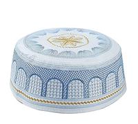 BaronHong Cappello da Preghiera Musulmano Uomo Cappellino Cranio Islamico di Kufi cap Ricamo Dorato (Blu, 58)