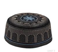 BaronHong Cappello da Preghiera Musulmano Uomo Cappellino Teschio Islamico di Kufi cap Ricamo Dorato (Nero, 56)