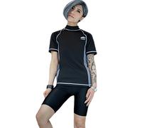 BaronHong Donne Lesbian Tomboy Zip Up Cintura Bondante Asciugatura Rapida Set da Bagno Swimwear Top + Pantaloni da Nuoto (Nero, L)