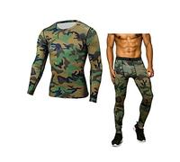BaronHong Set Intimo Termico da Uomo Camo Set Invernale per Abbigliamento Base Strato Lungo Johns; Top + Pantaloni (Verde Militare, L)