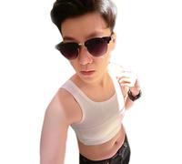 BaronHong Tomboy Trans Lesbian Swim Chest Binder Corsetto Corto Canotta Pull On Closure (Bianco, 6XL)