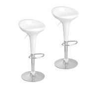 Baroni Home 2 Sgabelloi Bar Girevole con Altezza Regolabile, Seduta in Plastica Base Cromata con Poggiapiedi e Fondo Antigraffio, Sgabello Cucina, Ristorante, Penisola, 40x45x59-79 cm, Bianco, 2 Pezzi