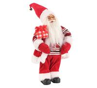 Baroni Home Babbo Natale con Vestito Classico in Velluto H 40 cm, Pupazzo di Babbo Natale Rosso con Pacco, Addobbo Natalizio