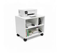 Baroni Home Carrello Ufficio con 4 Rotelle Girevoli a 360°, Mobiletto Organizer per Stampante e Cancelleria, Struttura in MDF Resistente, Montaggio Facile, 30x40x36 cm, 3 Scomparti Bianco