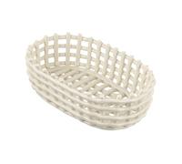 Baroni Home Cestino intrecciato multiuso in ceramica, Portafrutta, Centrotavola, Svuotatasche Ovale Bianco 25x17x8 cm
