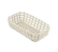 Baroni Home Cestino intrecciato multiuso in ceramica, Portafrutta, Centrotavola, Svuotatasche Rettangolare Bianco 25x15x7 cm