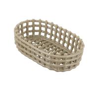 Baroni Home Cestino portaoggetti intrecciato multiuso in ceramica, Portafrutta, Centrotavola, Svuotatasche Ovale Tortora 25x17x8 cm