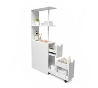 Baroni Home Colonna Bagno Salvaspazio, Mobile Alto con Ripiani Aperti e Cassetti, Multiuso, Colonnina Moderna per Bagno, Cucina e Camera da Letto, 45x19x113 cm 3 Ripiani 2 Cassetti Bianca