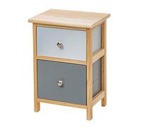 Baroni Home Comodino, Mobiletto da Soggiorno, Salotto, Camera da Letto, Cameretta, Bagno, Mobiletto Multiuso, Colore Legno Naturale con 2 Cassetti Azzurro Chiaro e Scuro Misure 30X24X43 cm