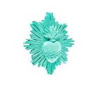 Baroni Home Ex Voto con Raggi in Resina, Decorazione da Parete con Gancio, Cuore Sacro Turchese Decorativo per la Casa, Dipinto a Mano 14x14x2,5 cm