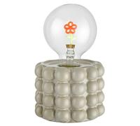Baroni Home Lampada LED Decorativa, Lampada da comodino dettaglio Fiore e Base in Ceramica, Interruttore a Levetta, Funzionamento a Pile, 11x11x17 cm (Cilindrica Grigia)