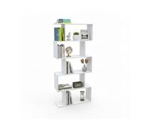 Baroni Home Libreria di Design Moderna, Scaffale Verticale a Zig Zag, Scaffale Porta Libri per Soggiorno Camera Ufficio, Montaggio Facile, 24x70x159 cm, 5 Ripiani Bianco